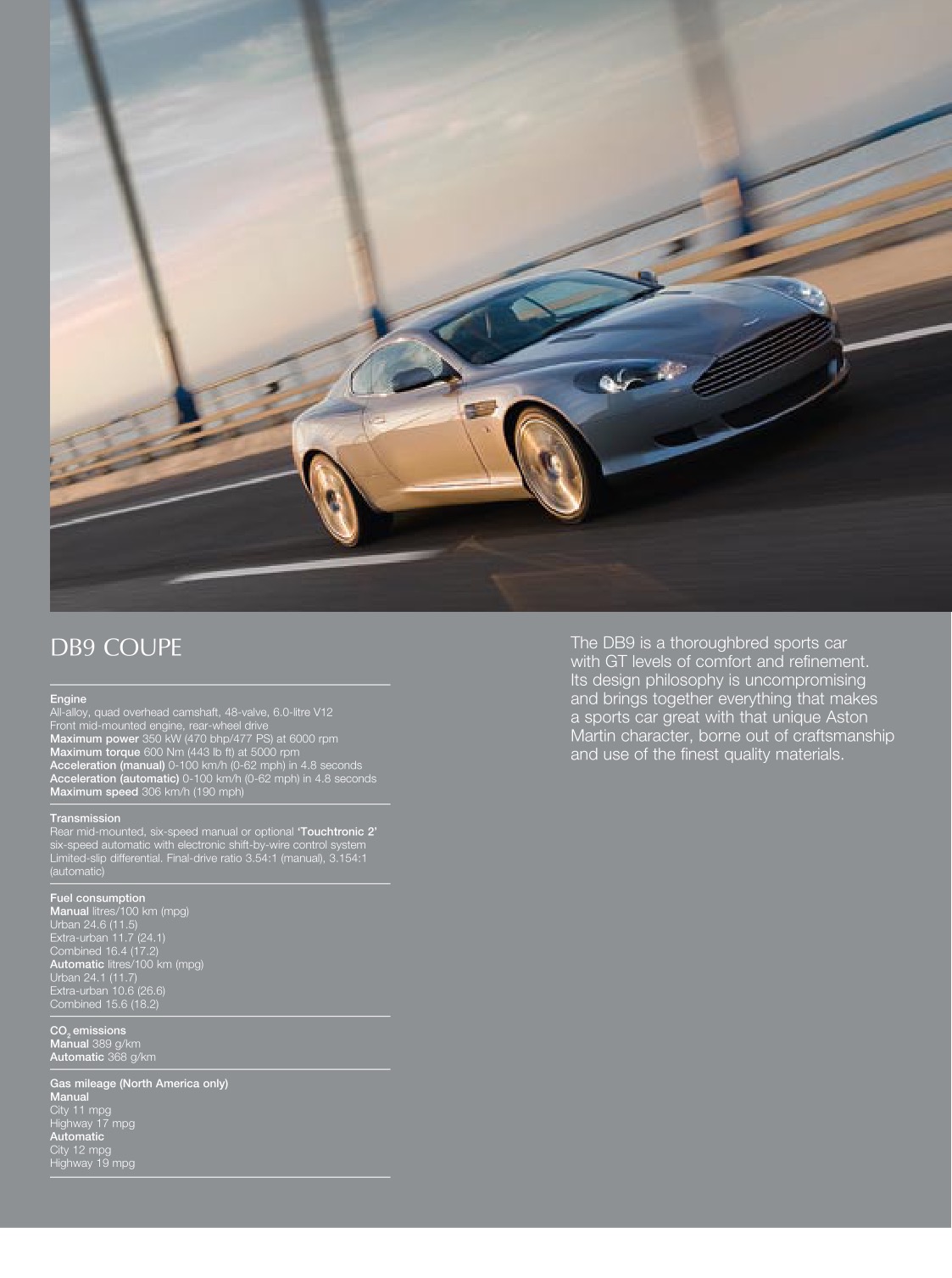 2009 Aston Martin Model Range Brochure Page 1